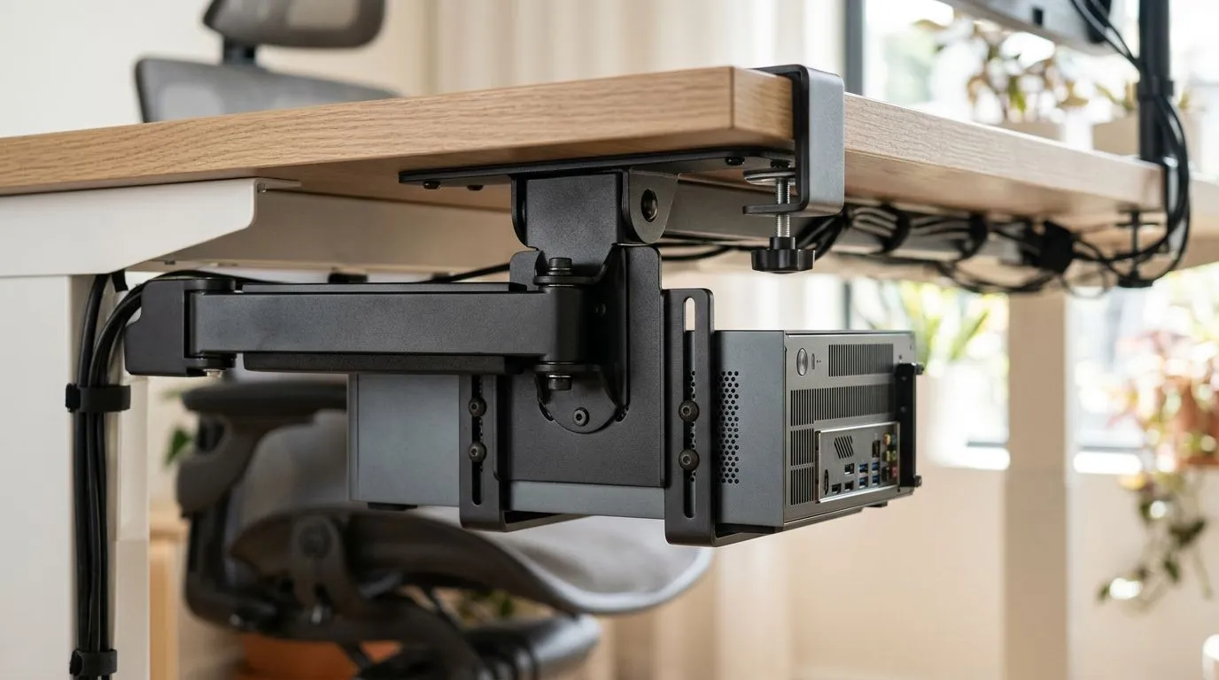 Save desk space with under-desk mounting