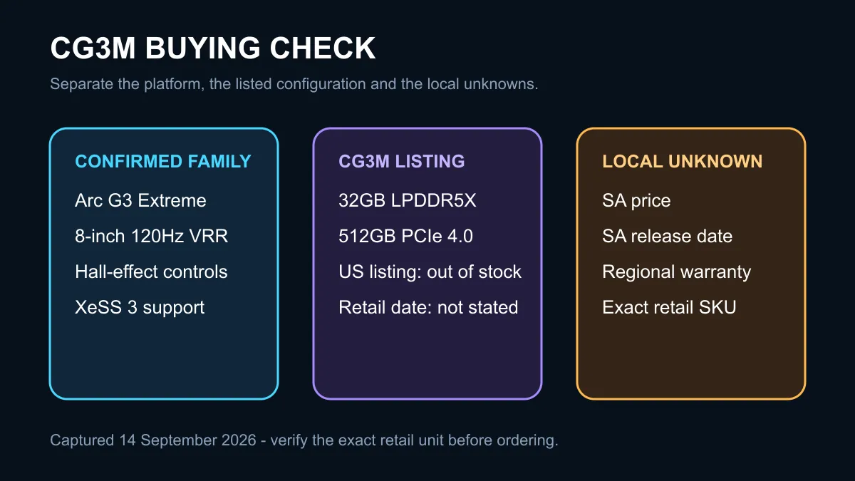 MSI Claw CG3M buying check separating confirmed family features from reported configuration and local unknowns.