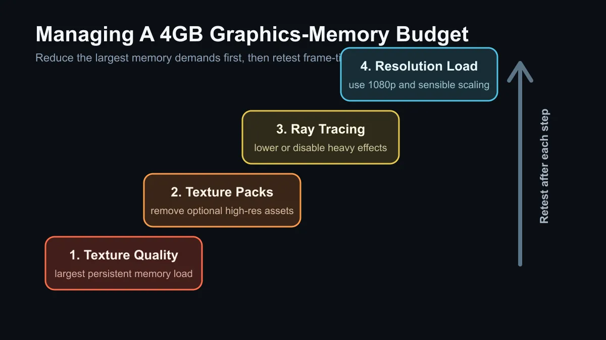 Settings ladder for managing games on a 4GB graphics card.