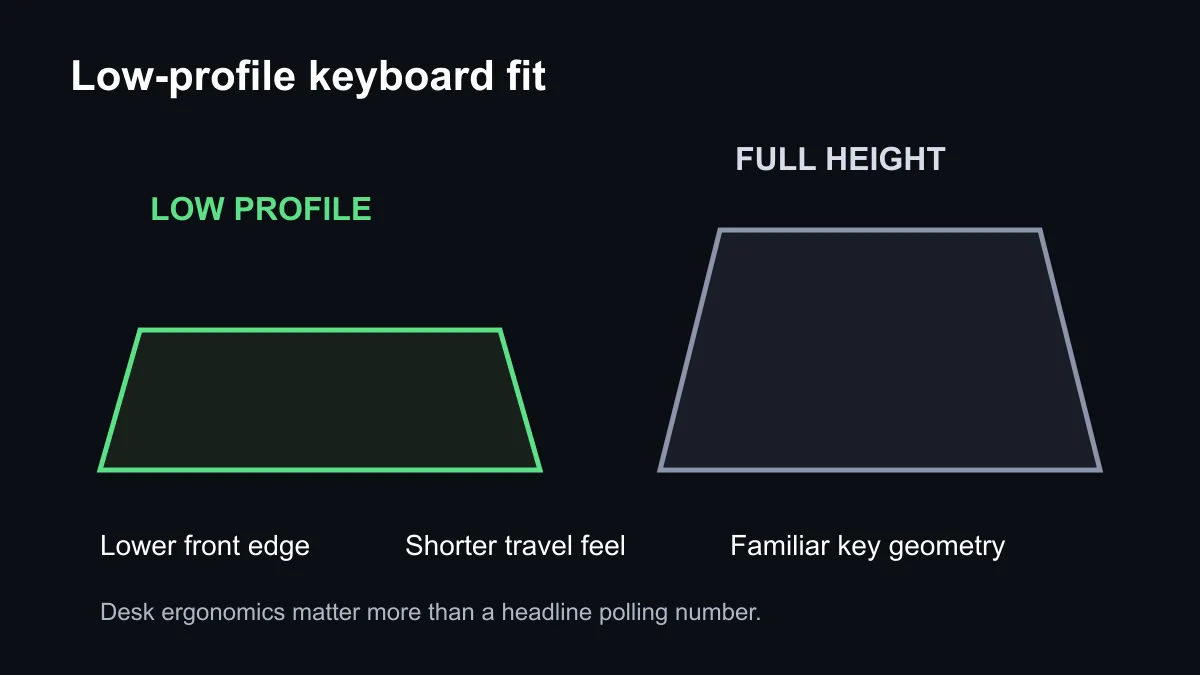 Decision path for choosing a low-profile analog optical gaming keyboard.