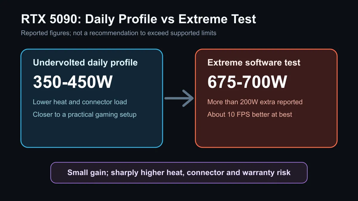 Comparison of extreme RTX power draw, small frame-rate gain and higher hardware risk.