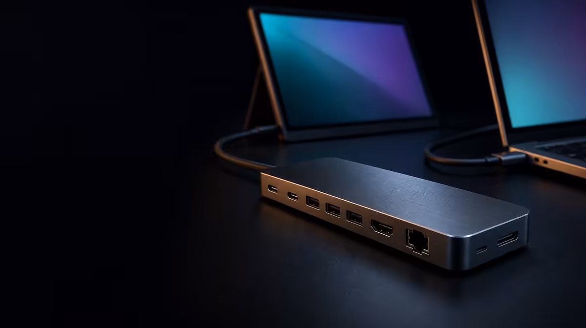 One host link carries display, charging, network and data