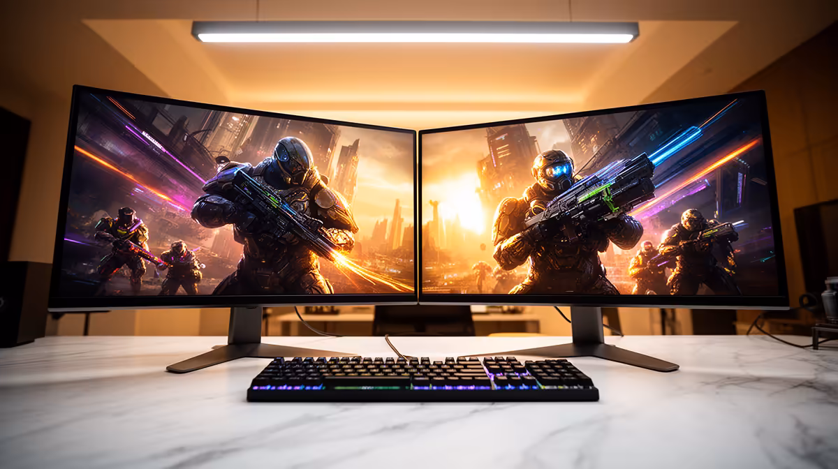 Dual-monitor Setup for a Tidy Minimalist Desk Under