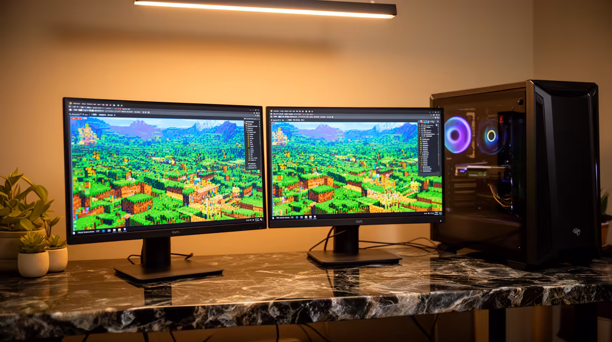 Dual-monitor Setup for Running a Minecraft Server Under