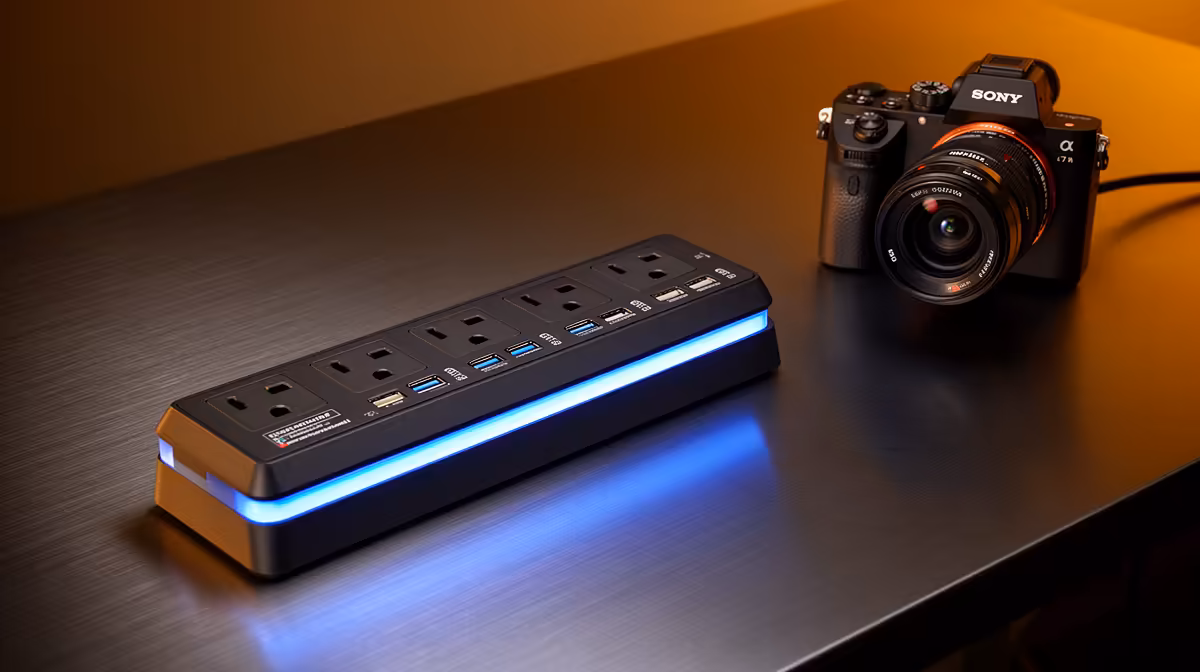 Surge-protected Power Strip for Light Office Work Under
