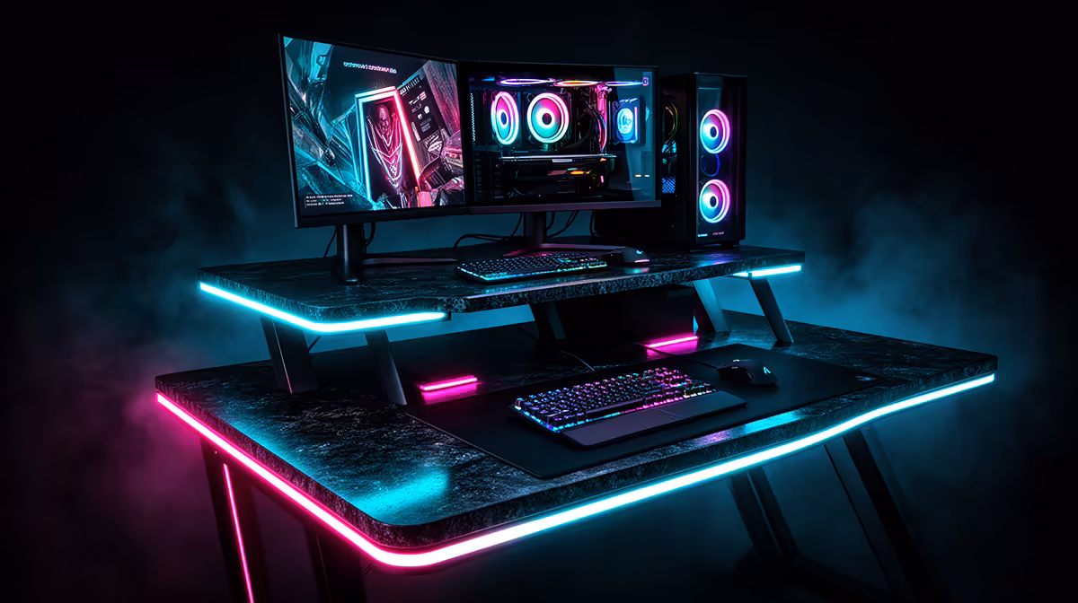 Three-tier gaming desk plan for RGB gaming buying signals