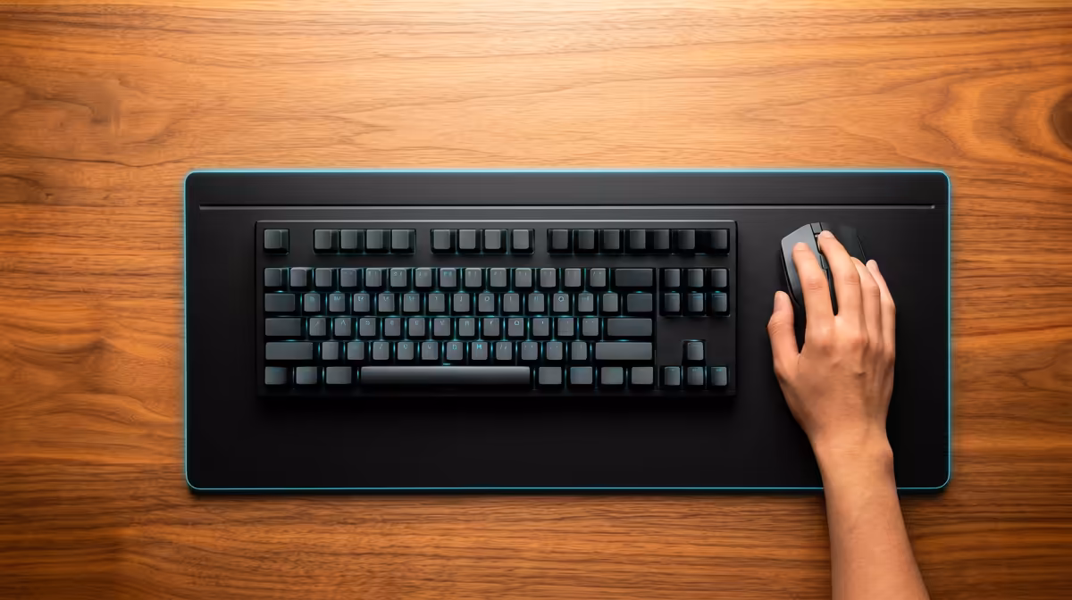 Under-desk tray lowers keyboard to elbow height
