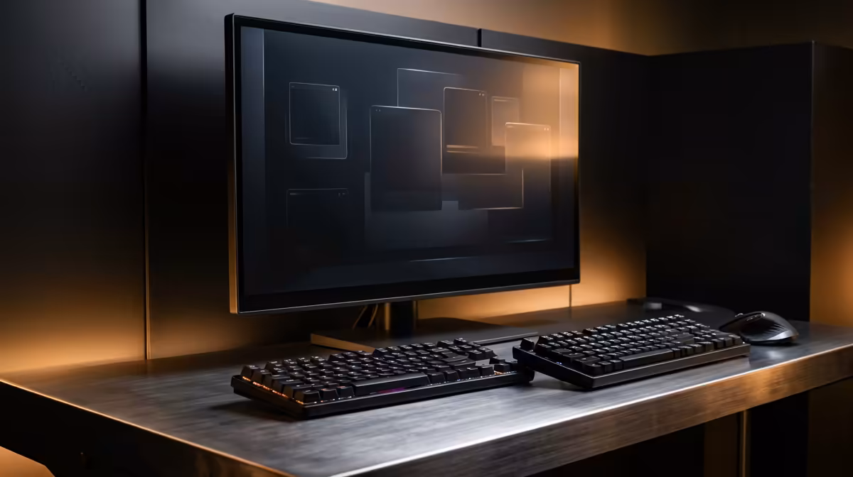 Monitor at eye level, wrists straight