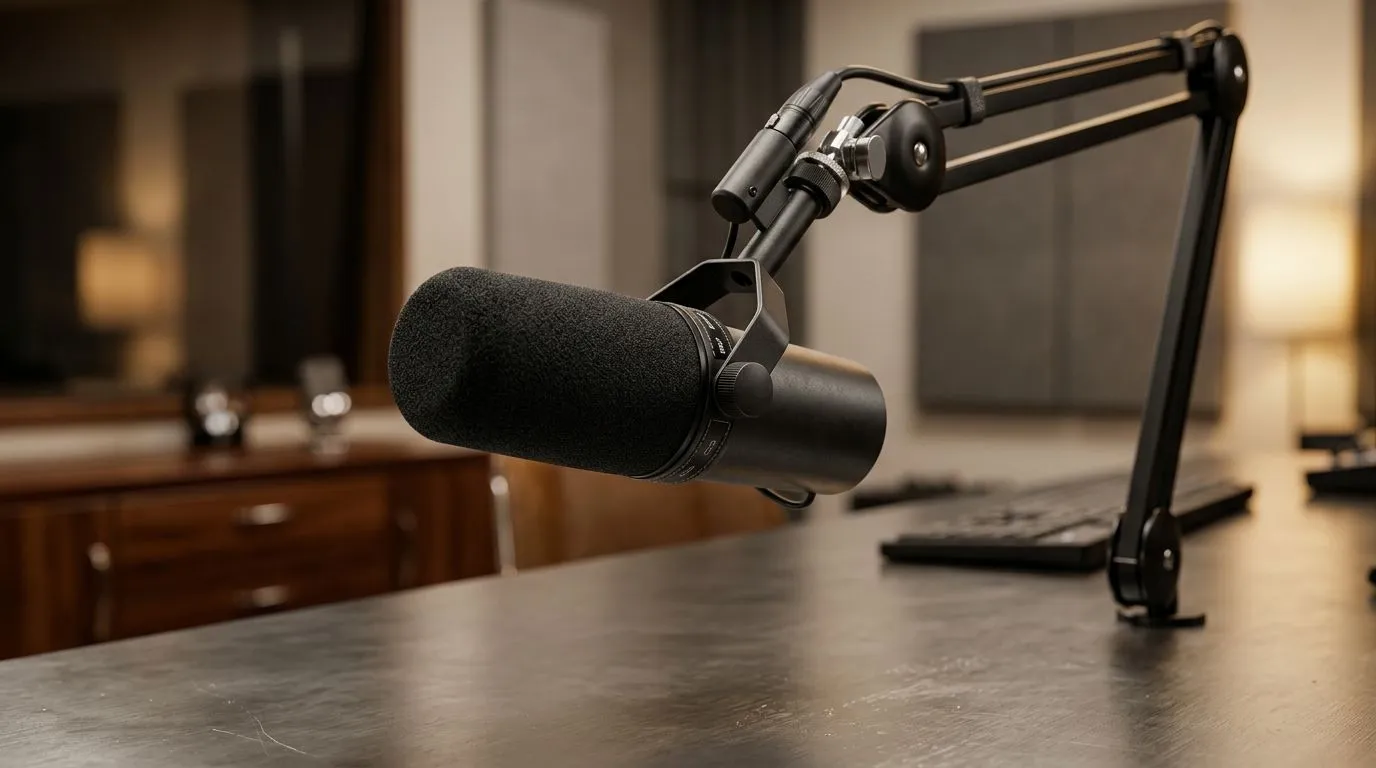 Cardioid mics and desk setup for cleaner audio
