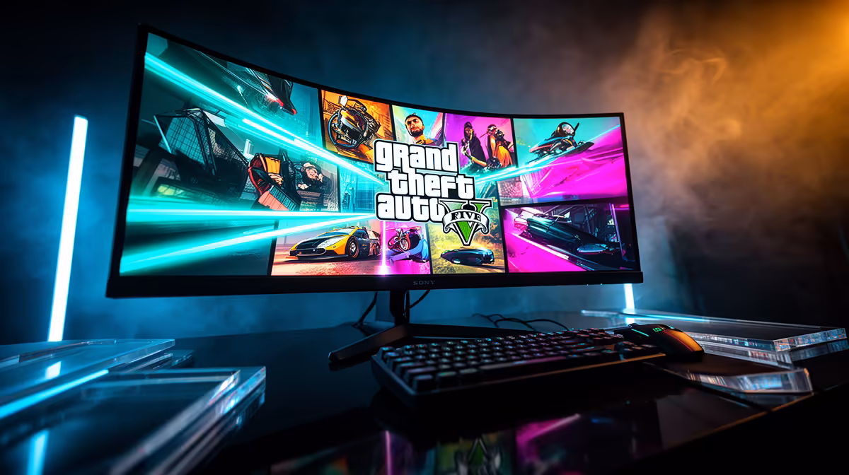 Curved Monitor Handle Playing GTA V in SA