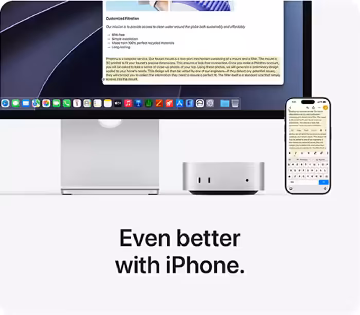 Mac mini with a display and an iPhone