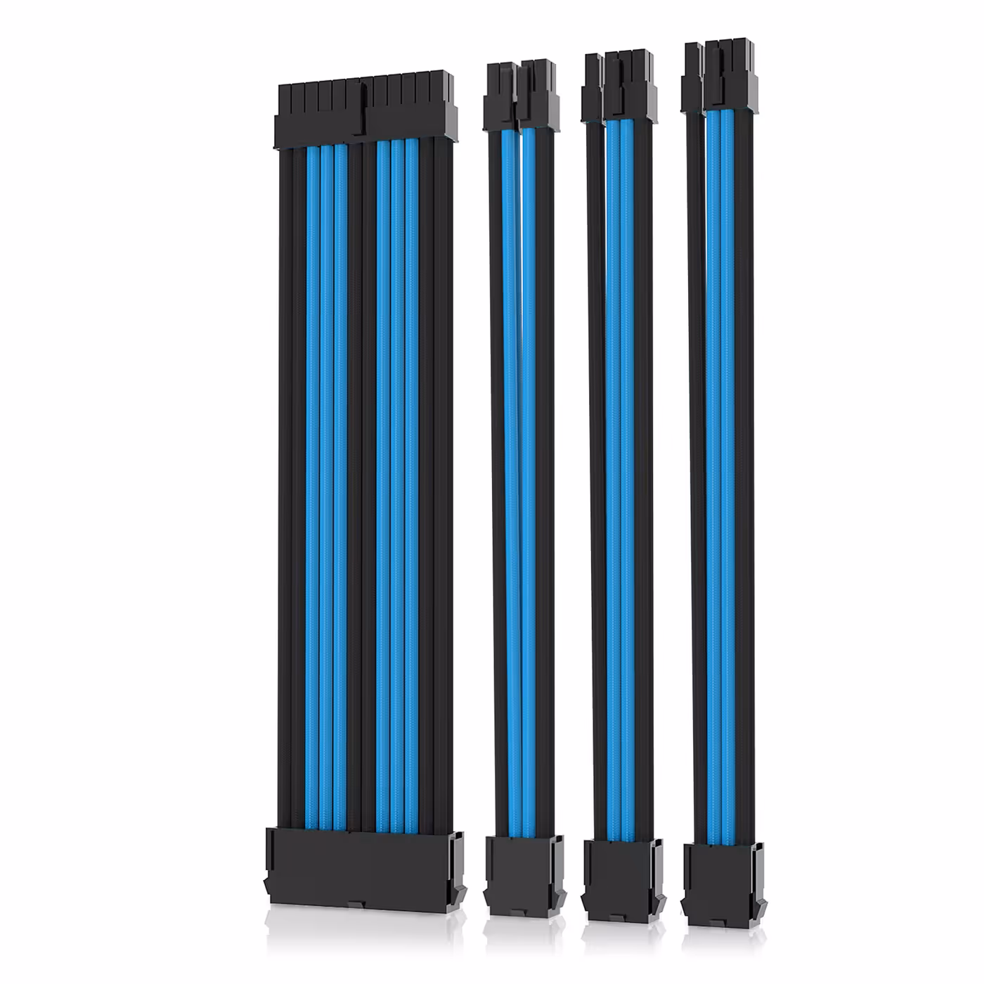 AsiaHorse 4-Piece Sleeved PSU Extension Cable Kit Black & Blue - Black and Blue, Four Runs