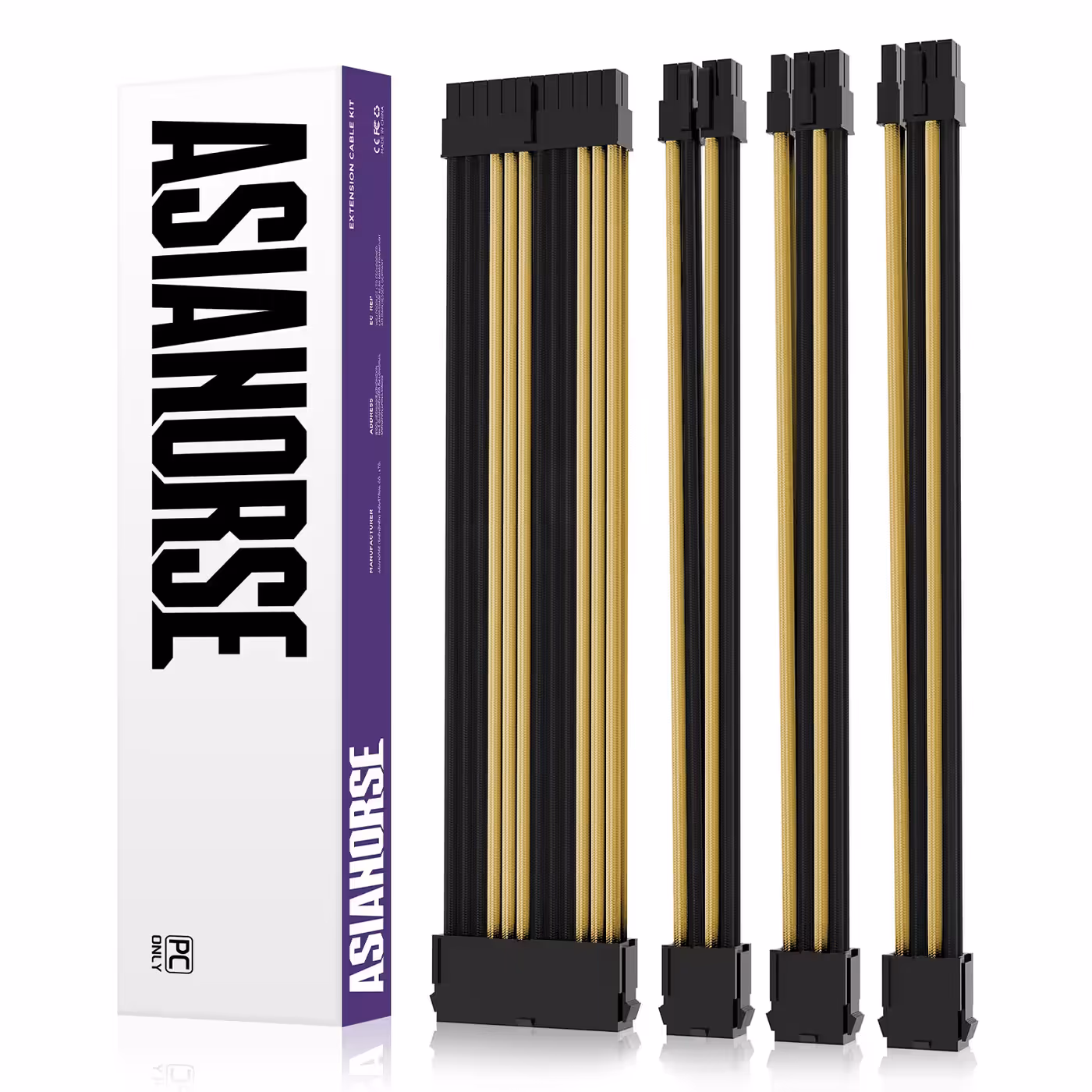 AsiaHorse 4-piece sleeved cable kit black gold - The Sleeved Cable Kit for Showpiece Builds