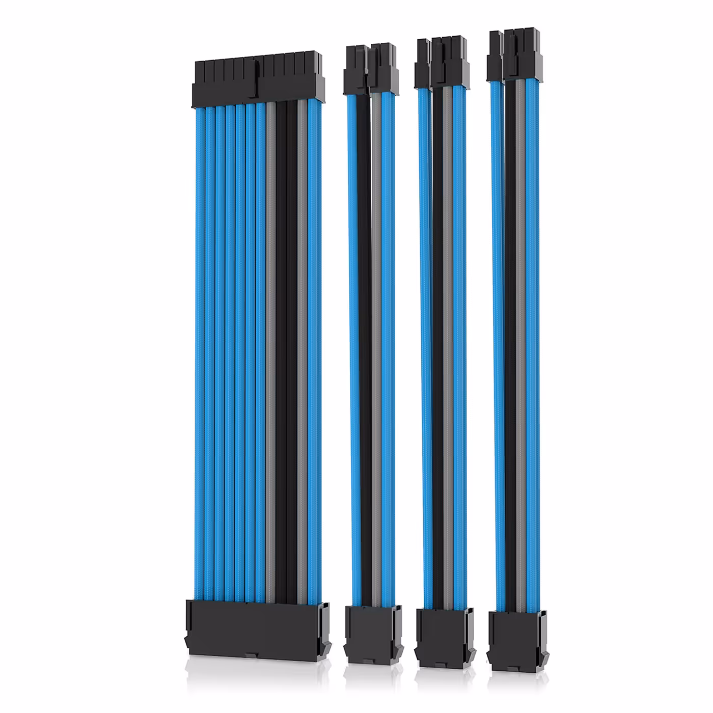 AsiaHorse 4-Piece Sleeved PSU Extension Cable Kit Black Grey & Blue - Black, Grey and Blue, Four Runs