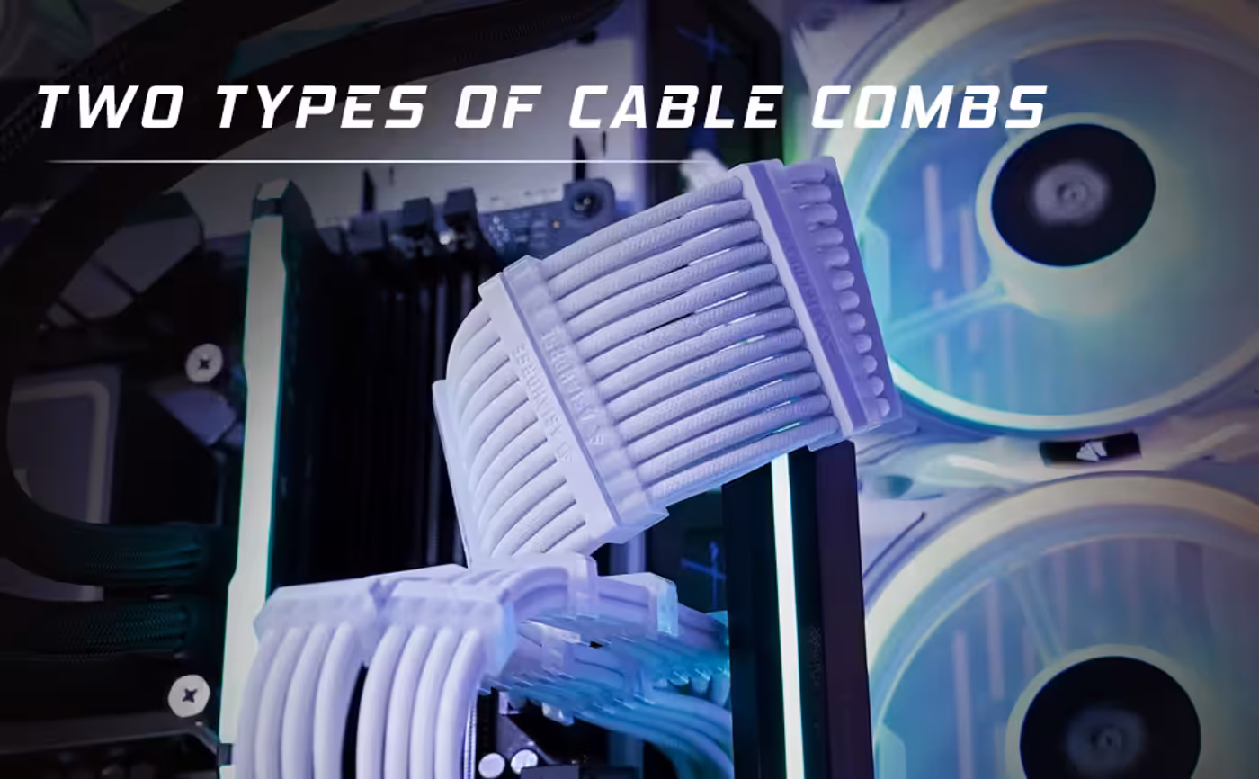 AsiaHorse 4-Piece Sleeved PSU Extension Cable Kit Black White & Blue - Two Styles of Cable Comb
