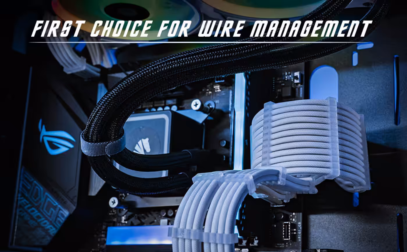 AsiaHorse 4-Piece Sleeved PSU Extension Cable Kit Black White & Blue - First Choice for Wire Management