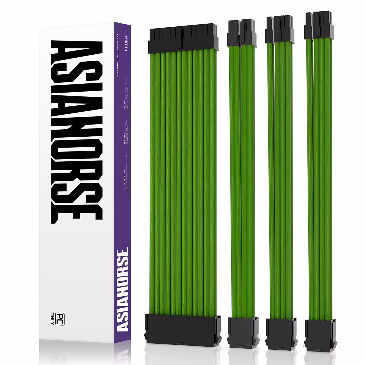 AsiaHorse 4-piece sleeved cable kit green - The Sleeved Cable Kit for Showpiece Builds