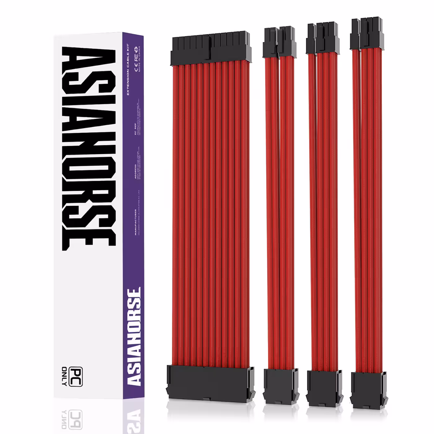 AsiaHorse 4-piece sleeved cable kit red - The Sleeved Cable Kit for Showpiece Builds