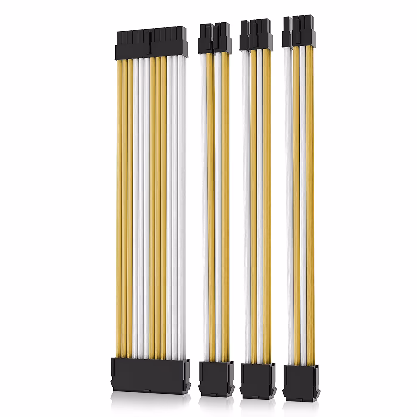 AsiaHorse 4-Piece Sleeved PSU Extension Cable Kit White & Gold - White and Gold, Four Runs