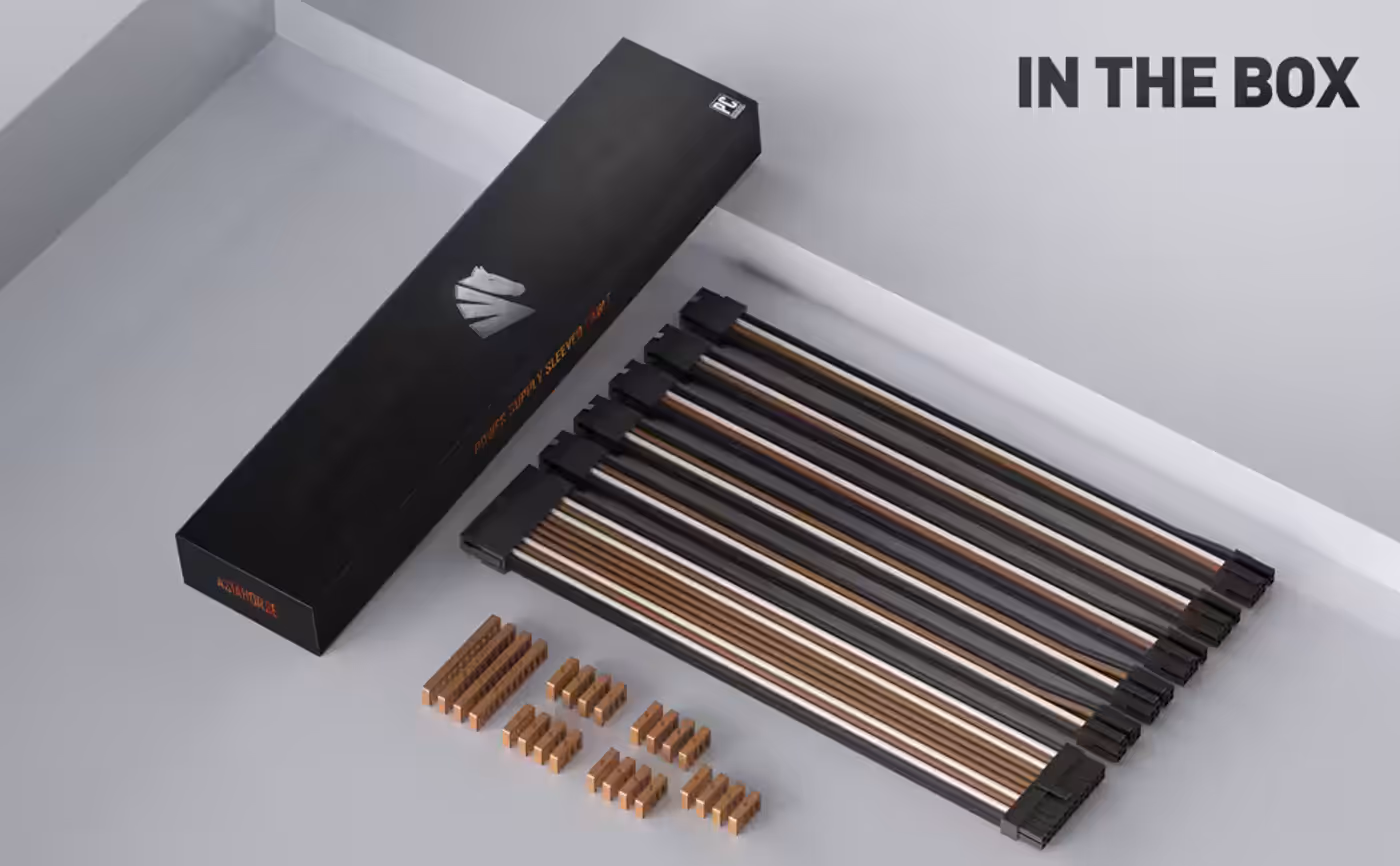 AsiaHorse 6-piece sleeved cable kit black brown - Six Cables, One Finish