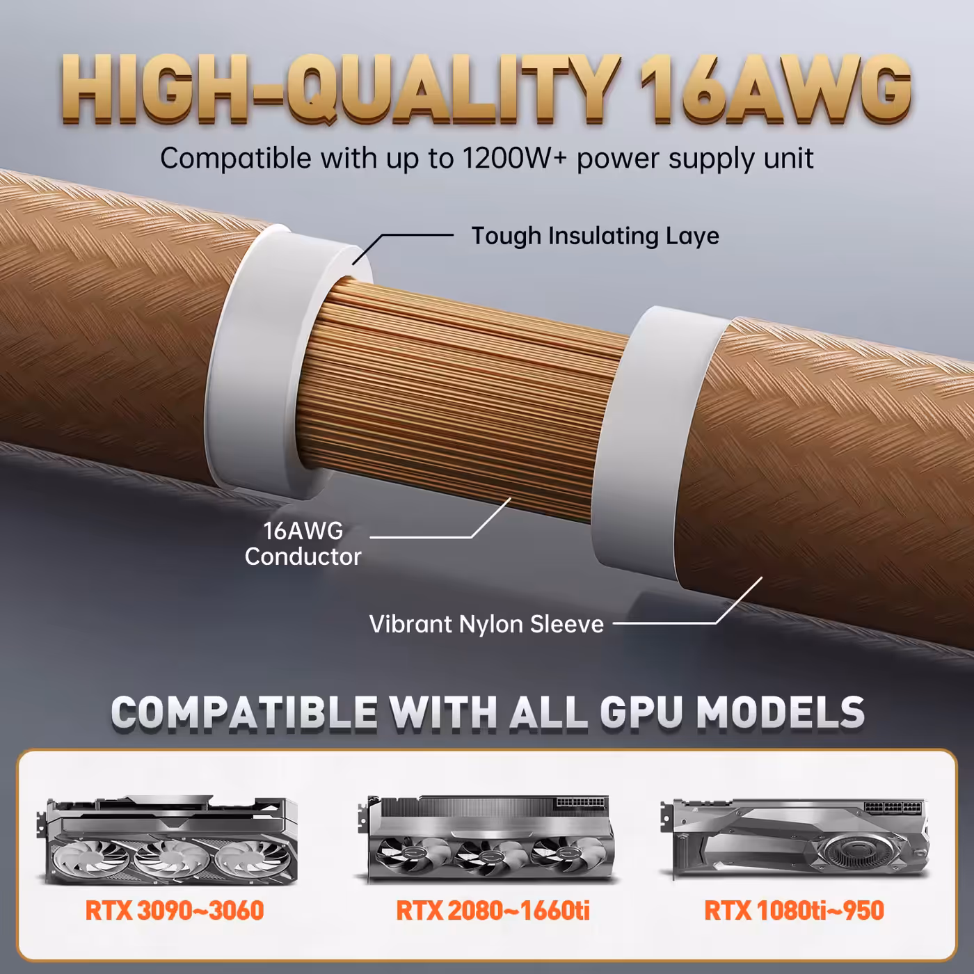 AsiaHorse 6-piece sleeved cable kit black brown - Three PCIe Runs for Any Card