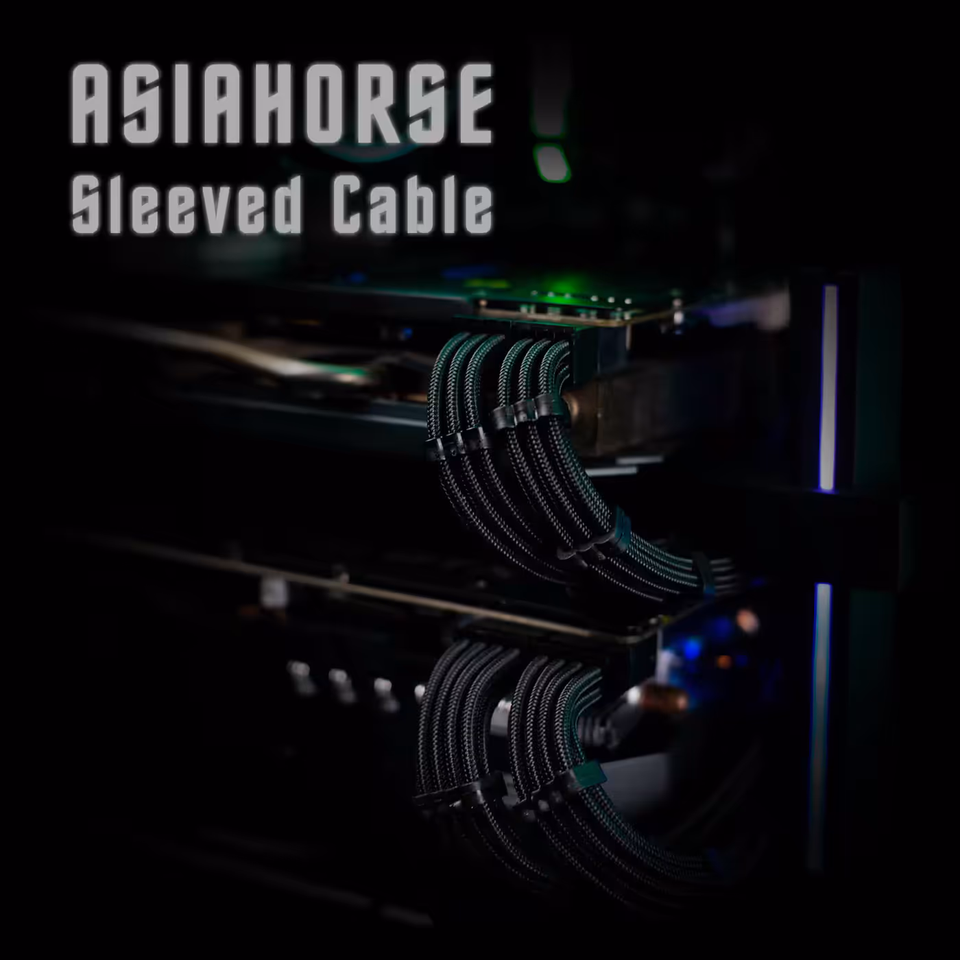AsiaHorse 6-piece sleeved cable kit black - Six Cables, One Finish