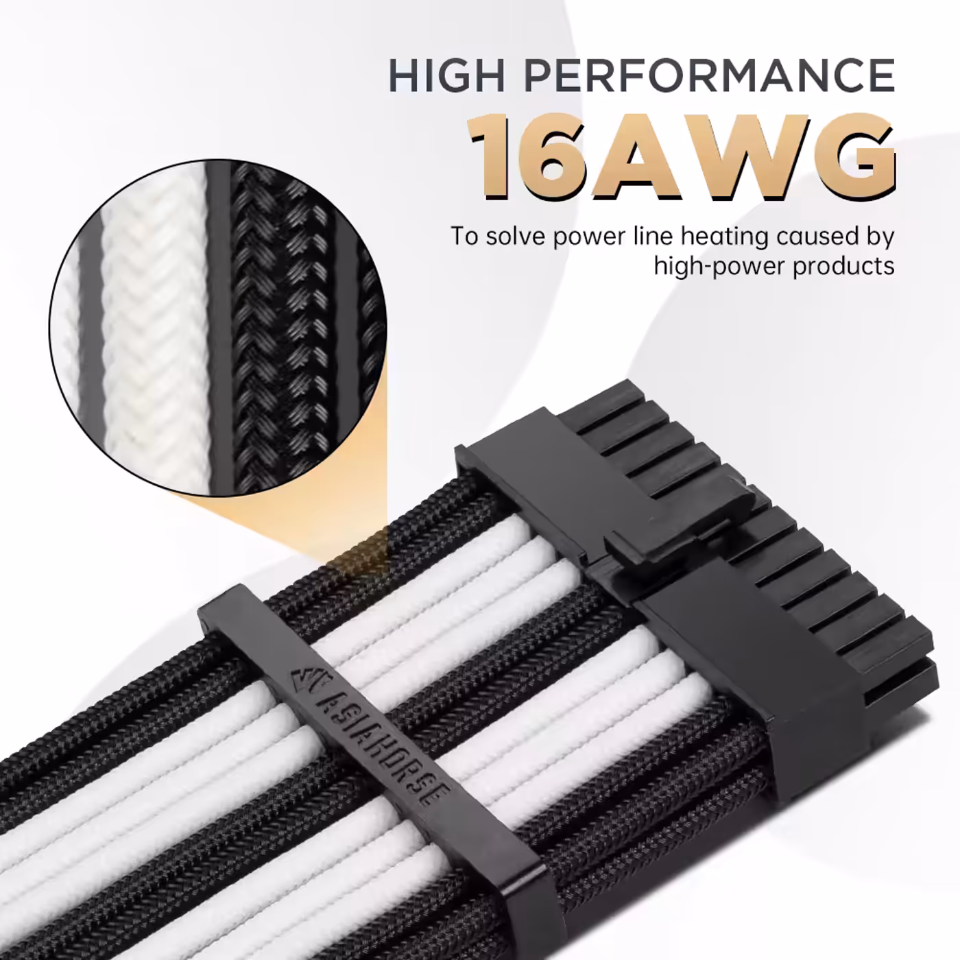 AsiaHorse 6-piece sleeved cable kit black white - 16AWG, Built for Load