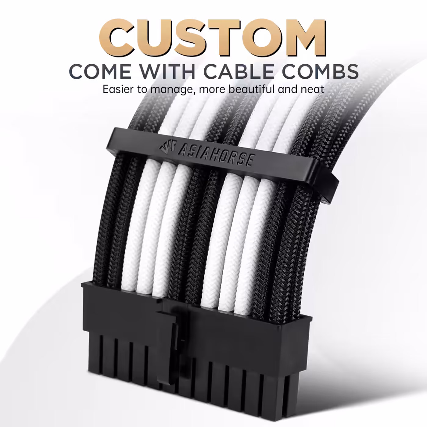AsiaHorse 6-piece sleeved cable kit black white - Dual CPU Power, Covered