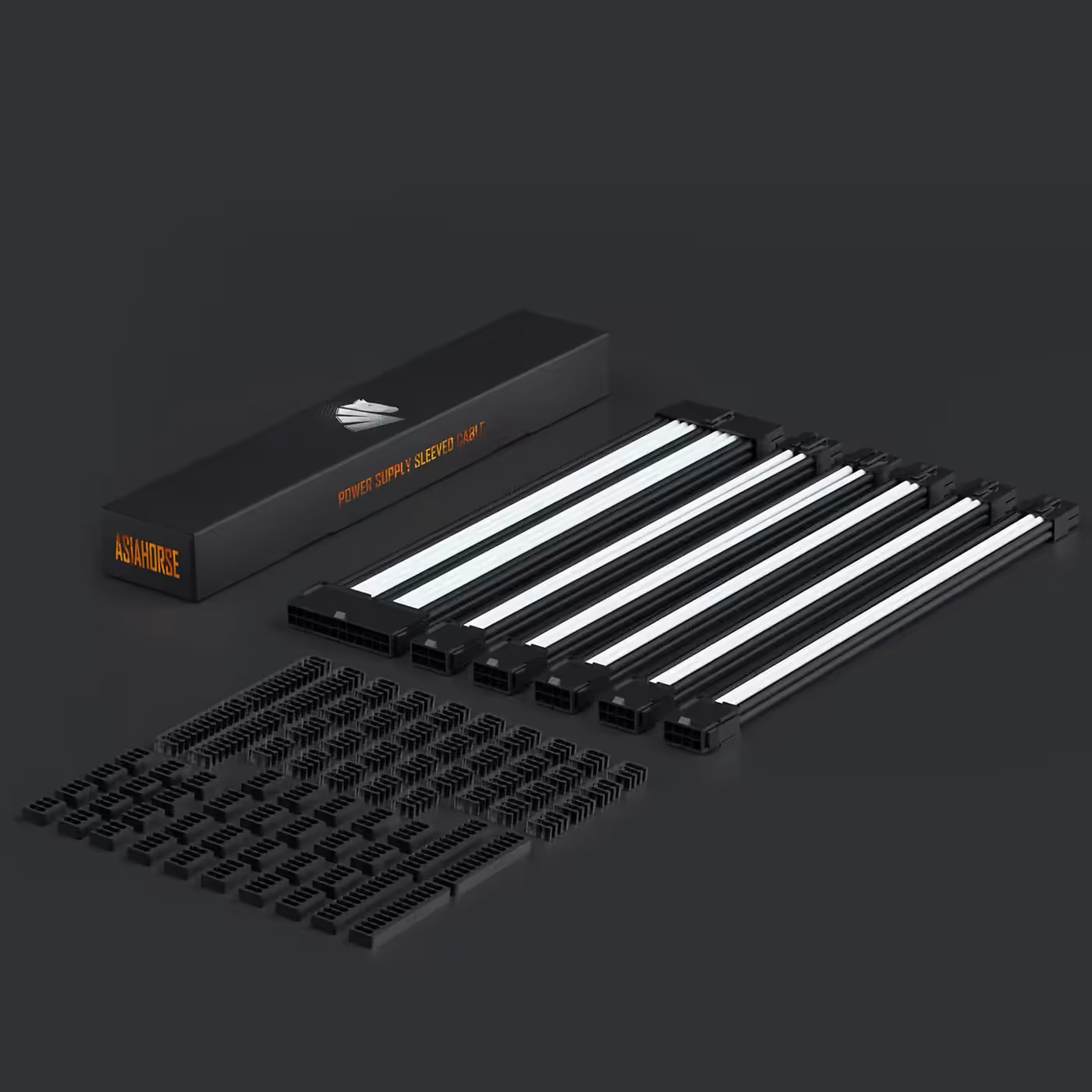 AsiaHorse 6-piece sleeved cable kit black white - Six Cables, One Finish