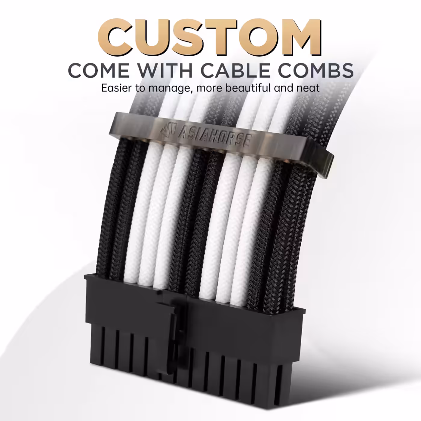 AsiaHorse 6-piece sleeved cable kit black white - Three PCIe Runs for Any Card
