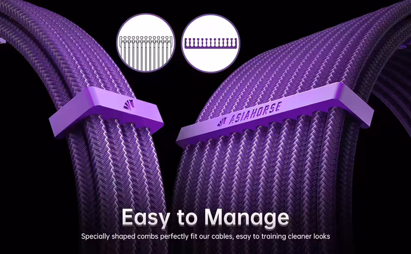 AsiaHorse 6-piece sleeved cable kit purple - 16AWG, Built for Load