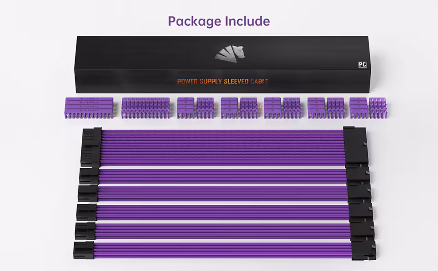 AsiaHorse 6-piece sleeved cable kit purple - Six Cables, One Finish