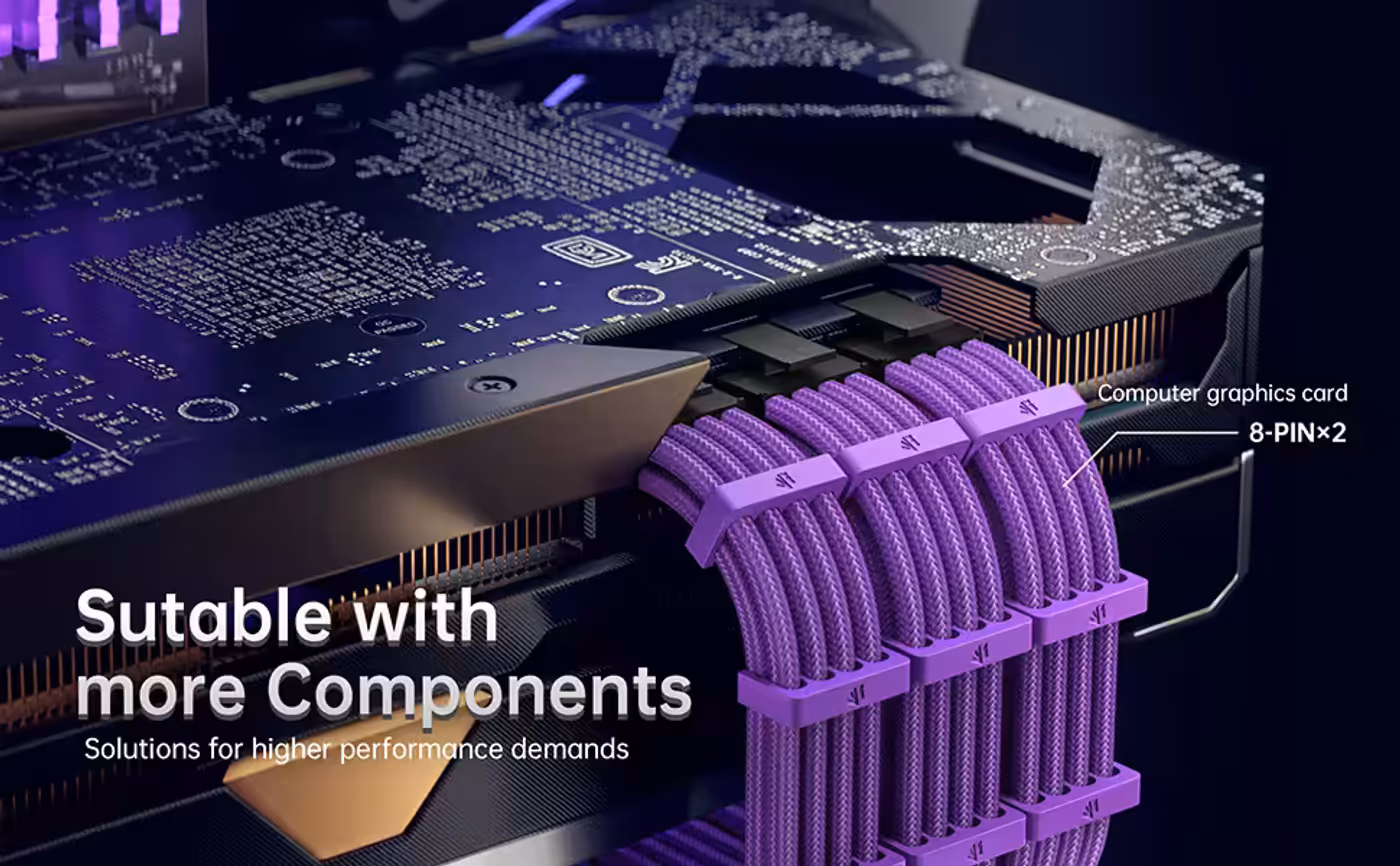 AsiaHorse 6-piece sleeved cable kit purple - Three PCIe Runs for Any Card