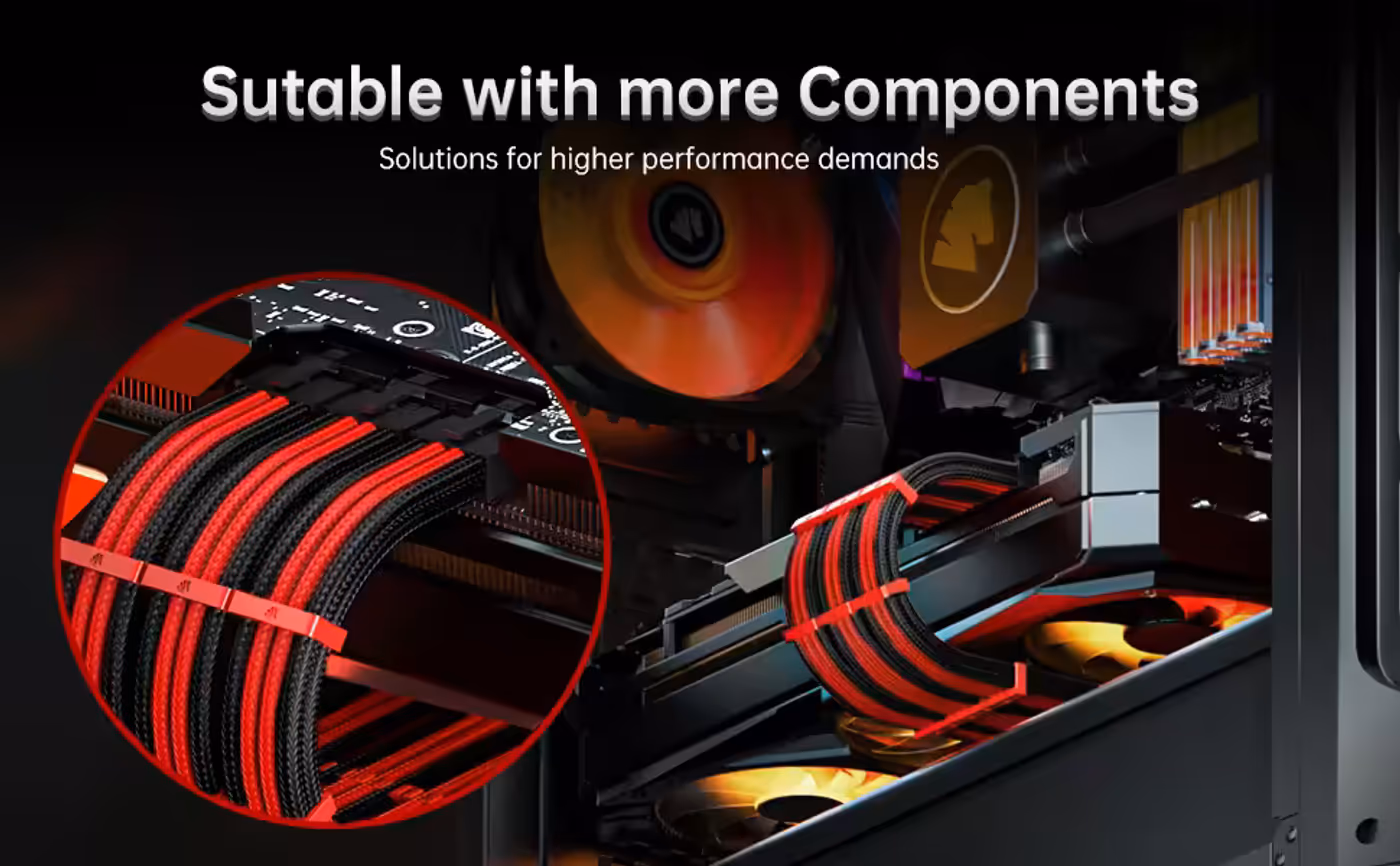 AsiaHorse 6-piece sleeved cable kit red black - Three PCIe Runs for Any Card