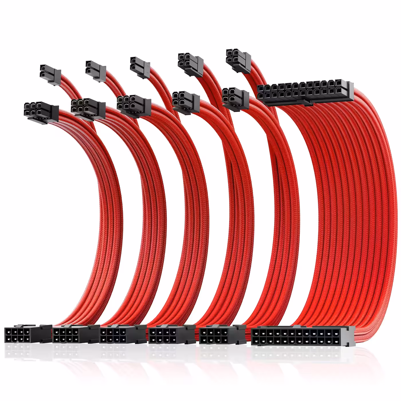 AsiaHorse 6-piece sleeved cable kit red - Six Cables, One Finish
