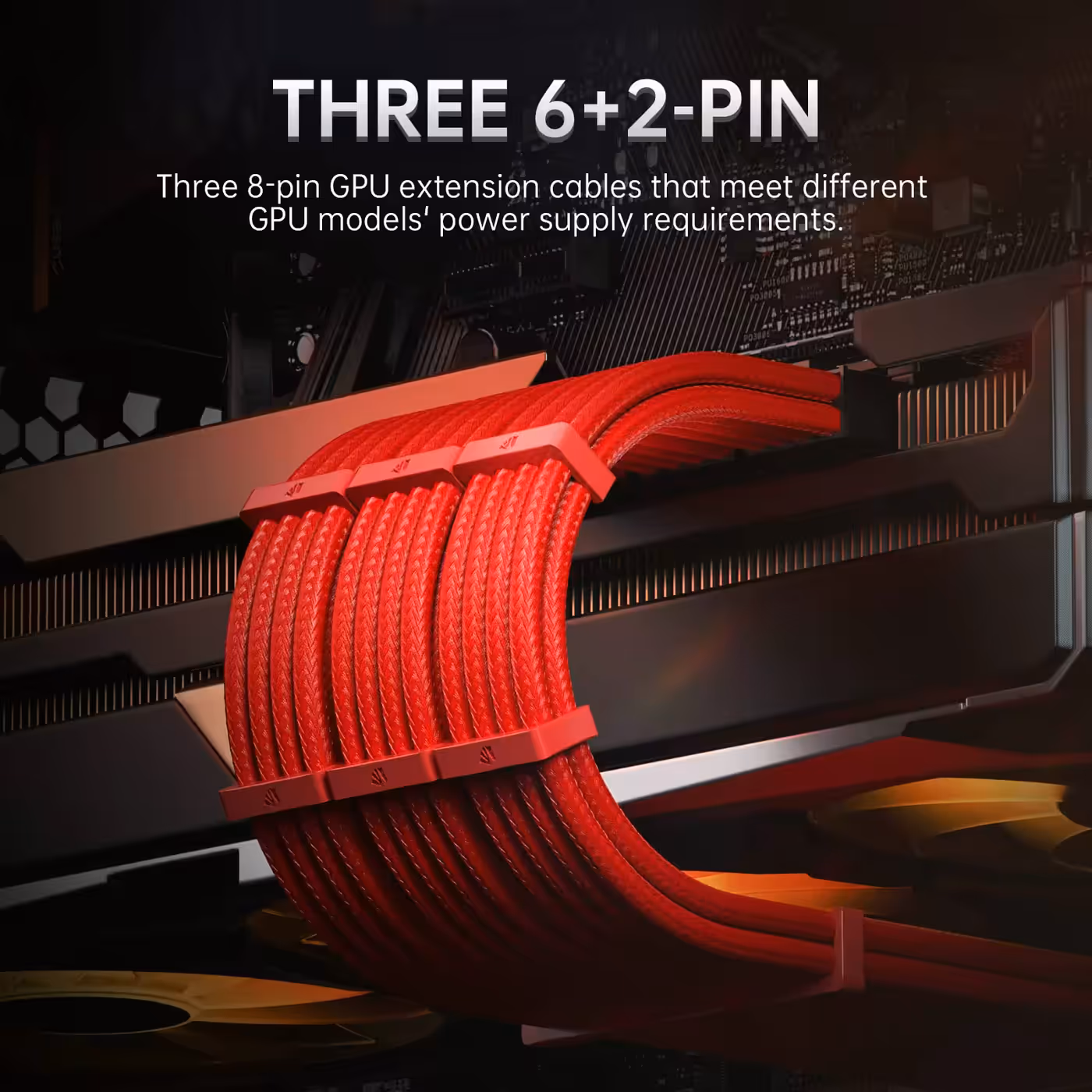 AsiaHorse 6-piece sleeved cable kit red - Three PCIe Runs for Any Card