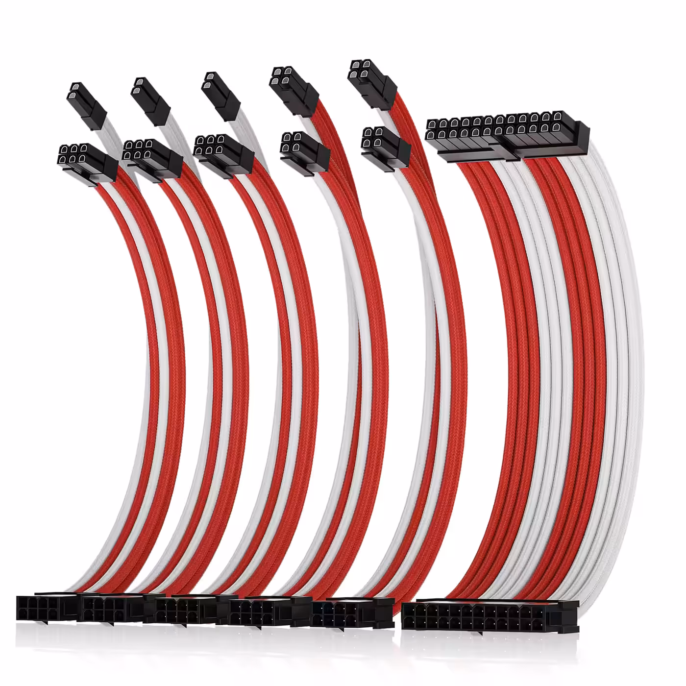 AsiaHorse 6-piece sleeved cable kit red white - Dual CPU Power, Covered