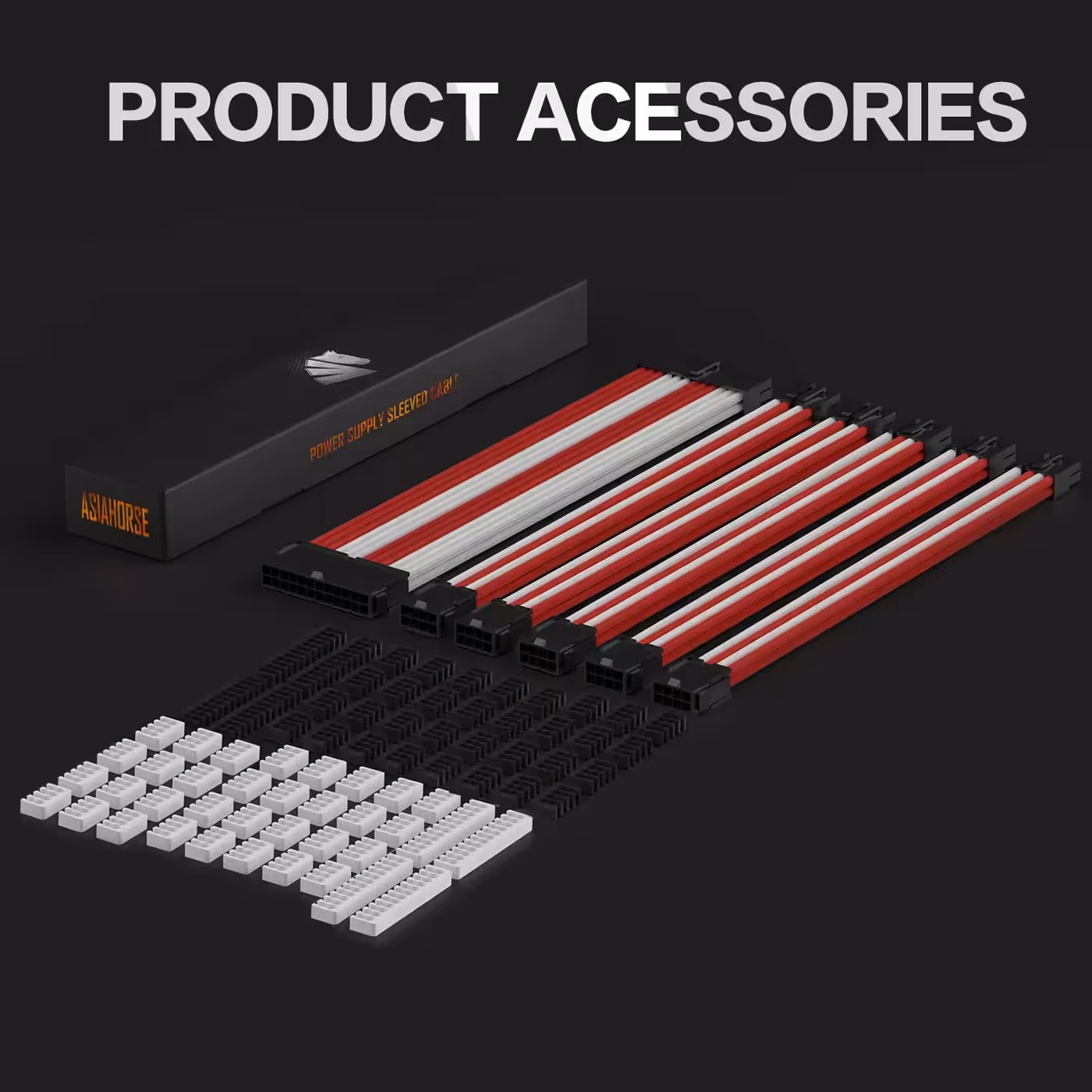 AsiaHorse 6-piece sleeved cable kit red white - Six Cables, One Finish