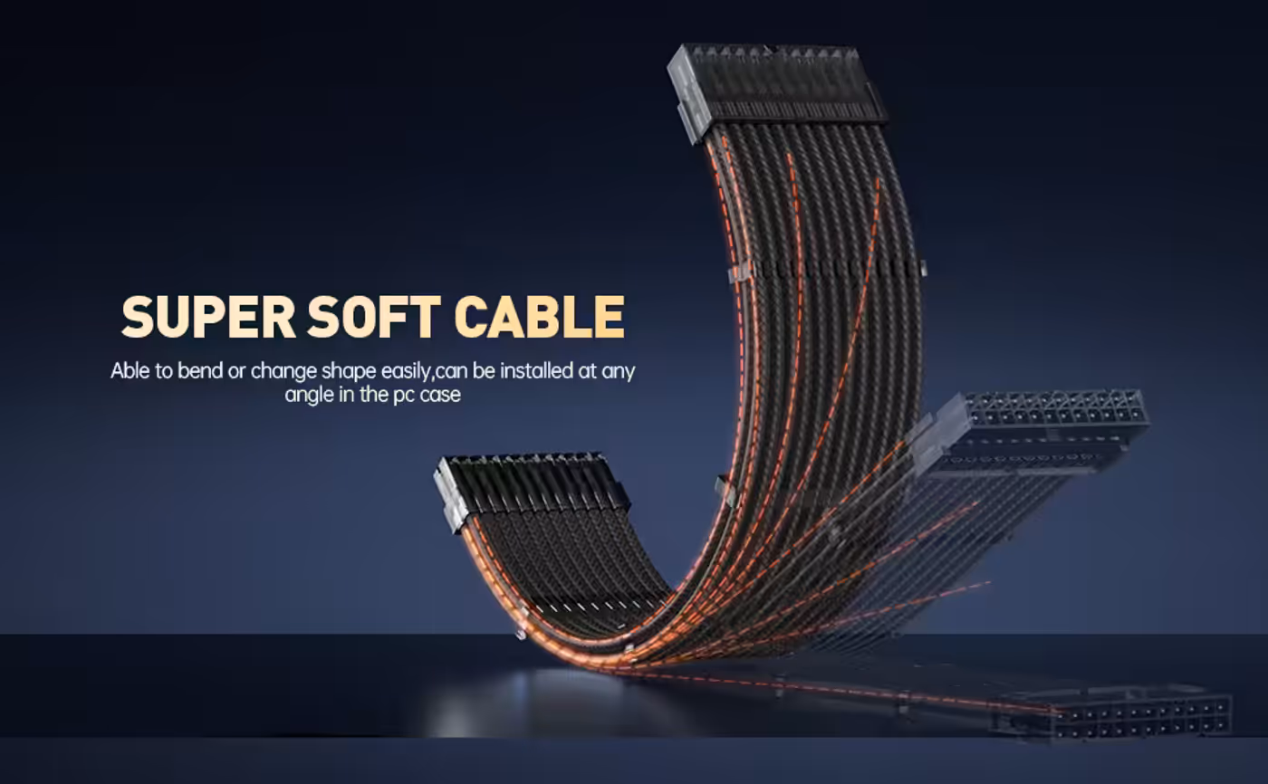 AsiaHorse 6-piece sleeved cable kit transparent black - Two Comb Styles in the Box