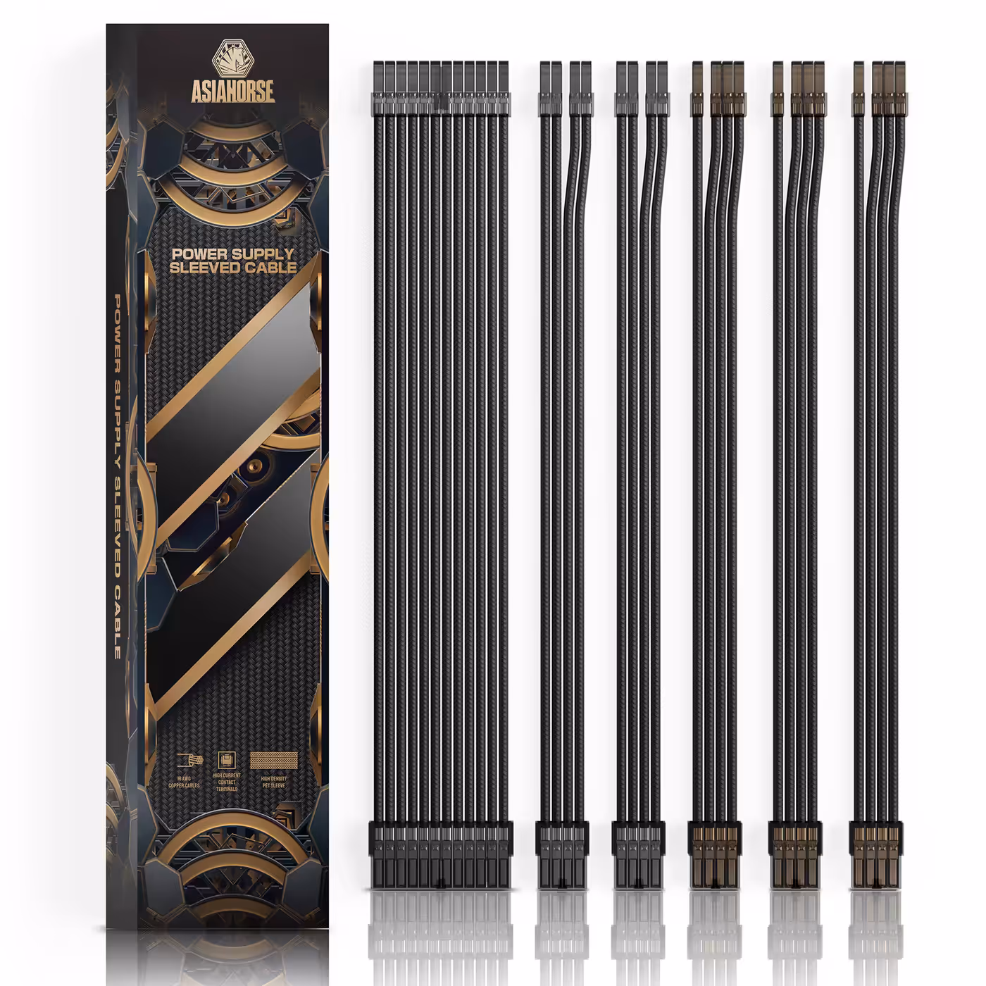 AsiaHorse 6-piece sleeved cable kit transparent black - Six Cables, One Finish