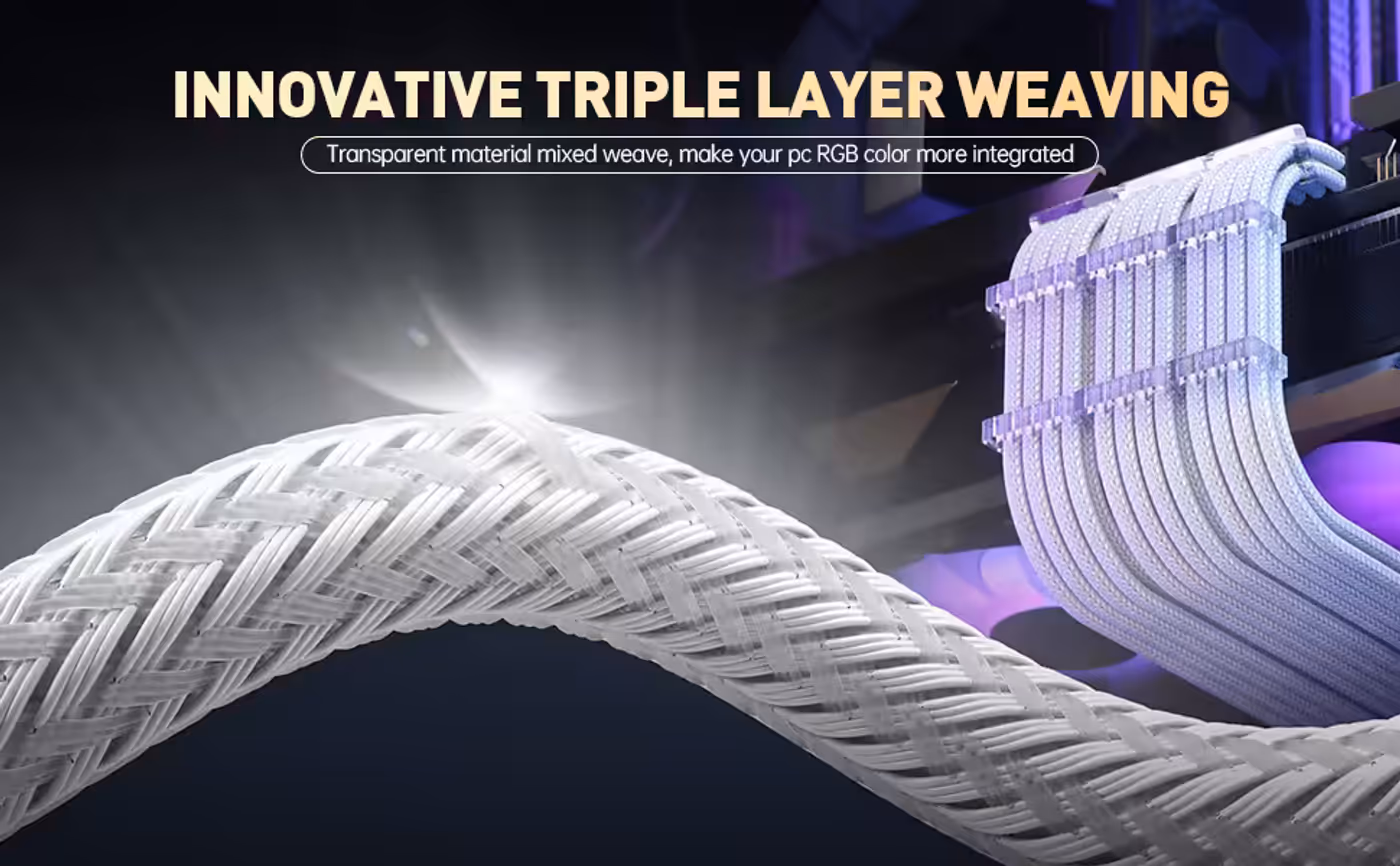 AsiaHorse 6-piece sleeved cable kit transparent white - 16AWG, Built for Load