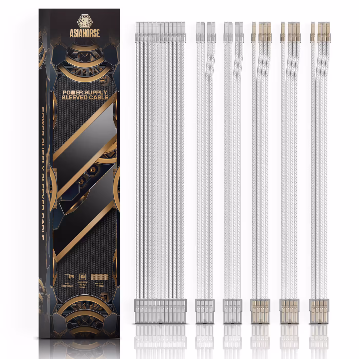 AsiaHorse 6-piece sleeved cable kit transparent white - Six Cables, One Finish