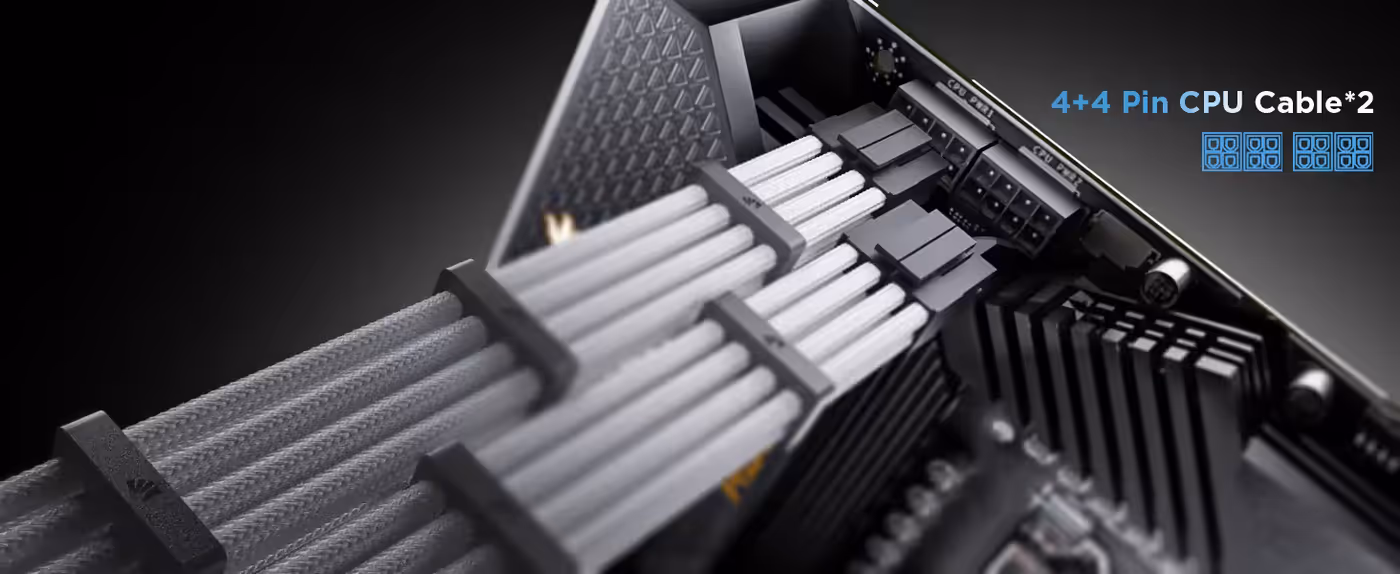 AsiaHorse 6-piece sleeved cable kit white - Dual CPU Power, Covered
