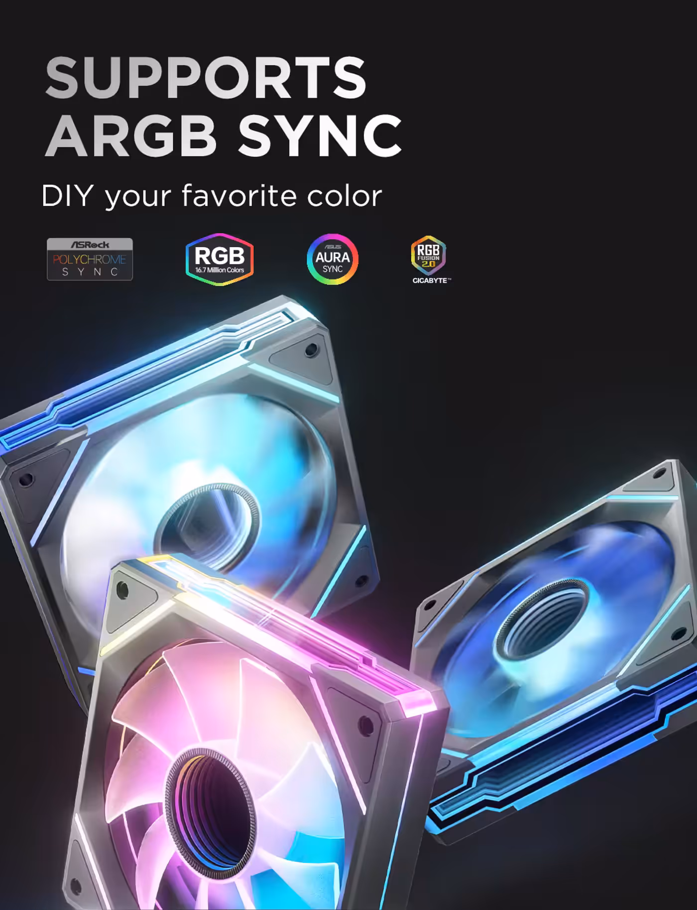 AsiaHorse Amici 5GT 120mm ARGB Reverse Case Fans White 3-Pack - ARGB Sync