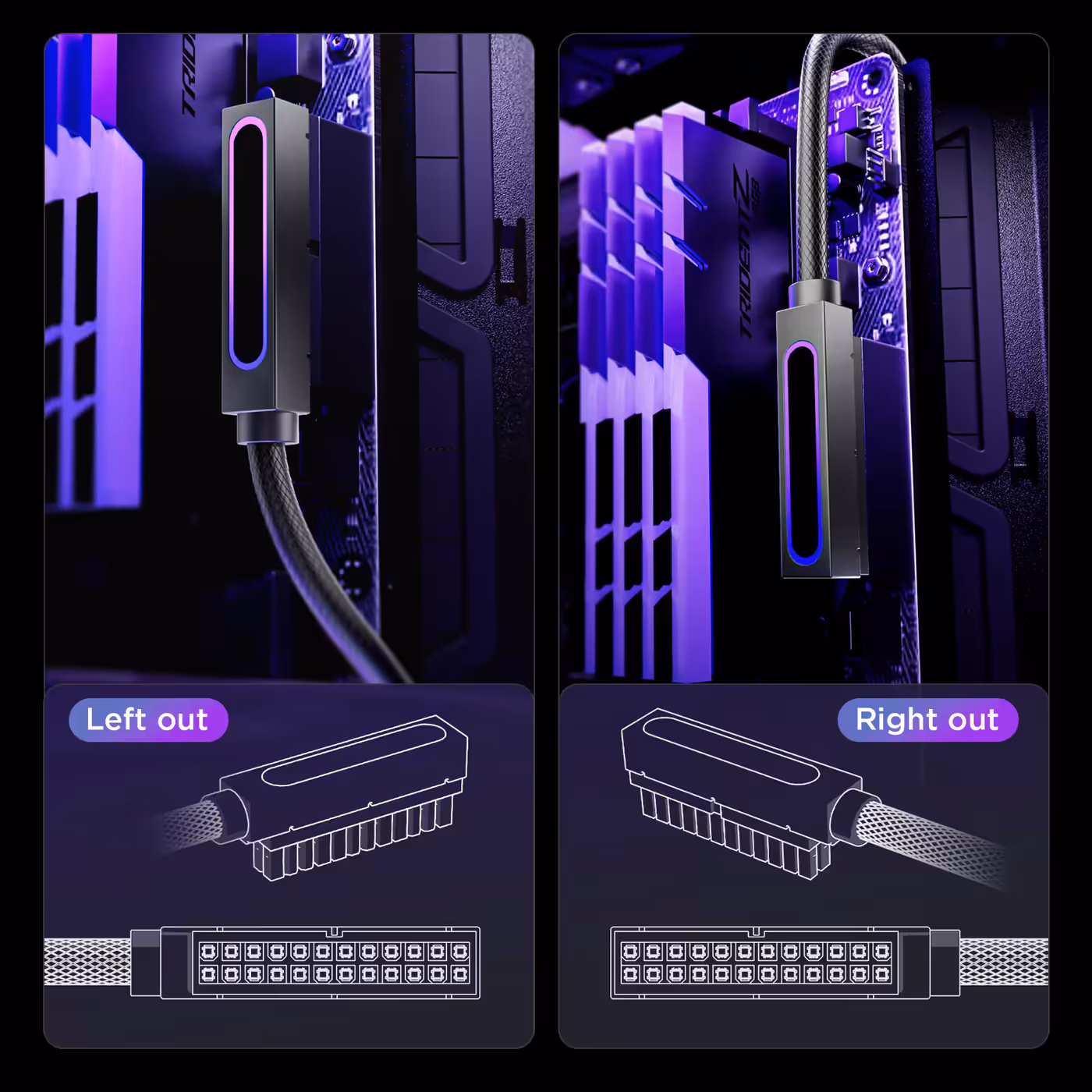 AsiaHorse Hydrus ARGB 24-Pin PSU Extension Cable Black (Side-Exit Type L) - Left Out or Right Out