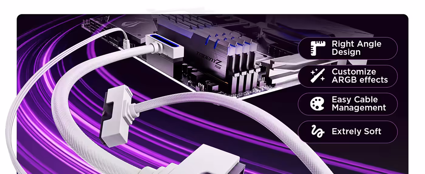 AsiaHorse Hydrus ARGB 24-pin extension cable white - 90° Right-Angle, Extremely Soft