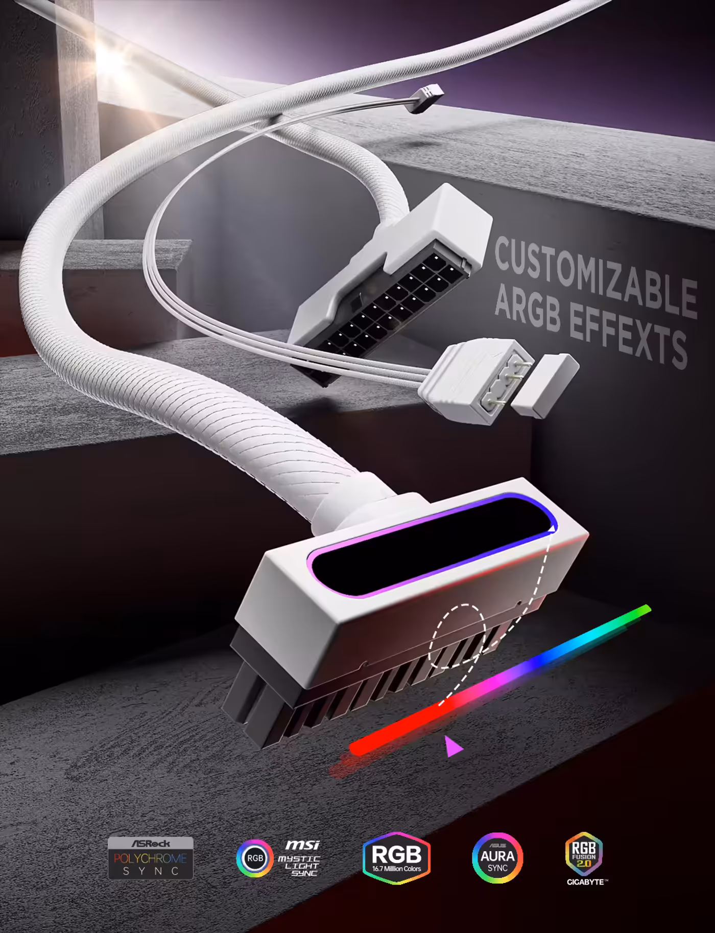 AsiaHorse Hydrus ARGB 24-pin extension cable white - Customisable ARGB Effects