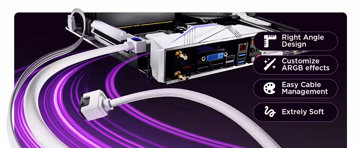 AsiaHorse Hydrus ARGB 8-pin (4+4) CPU extension cable white - 90° Right-Angle, Extremely Soft