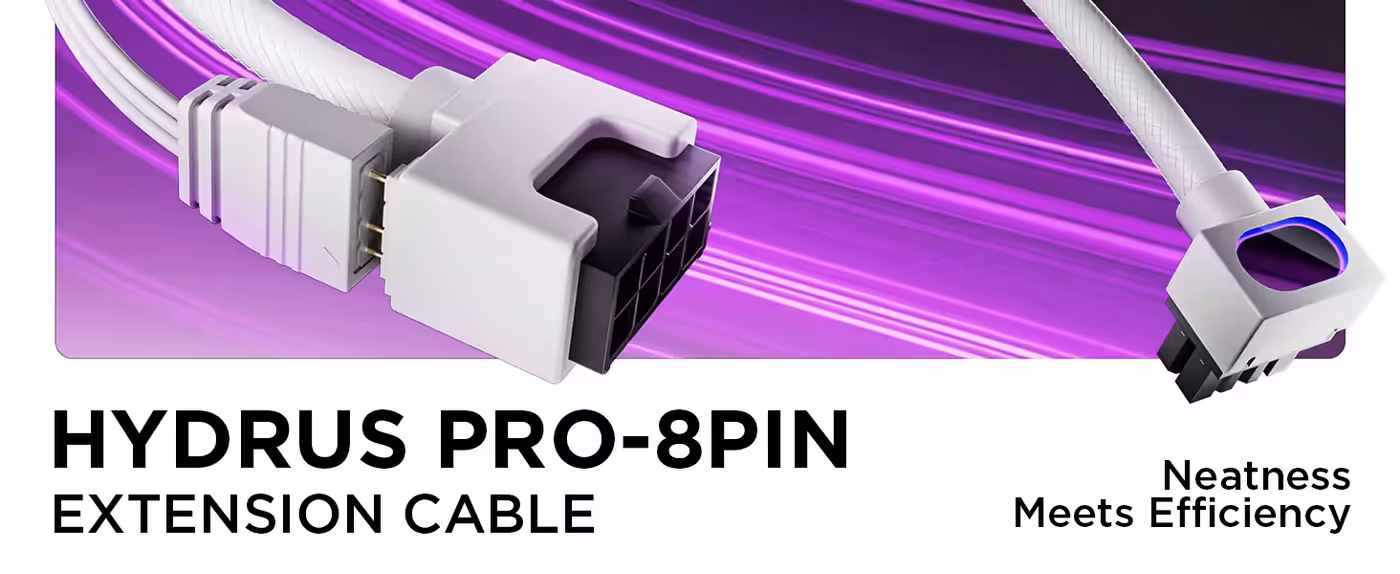 AsiaHorse Hydrus ARGB 8-pin (4+4) CPU extension cable white - Hydrus Pro: One Cable, No Clutter