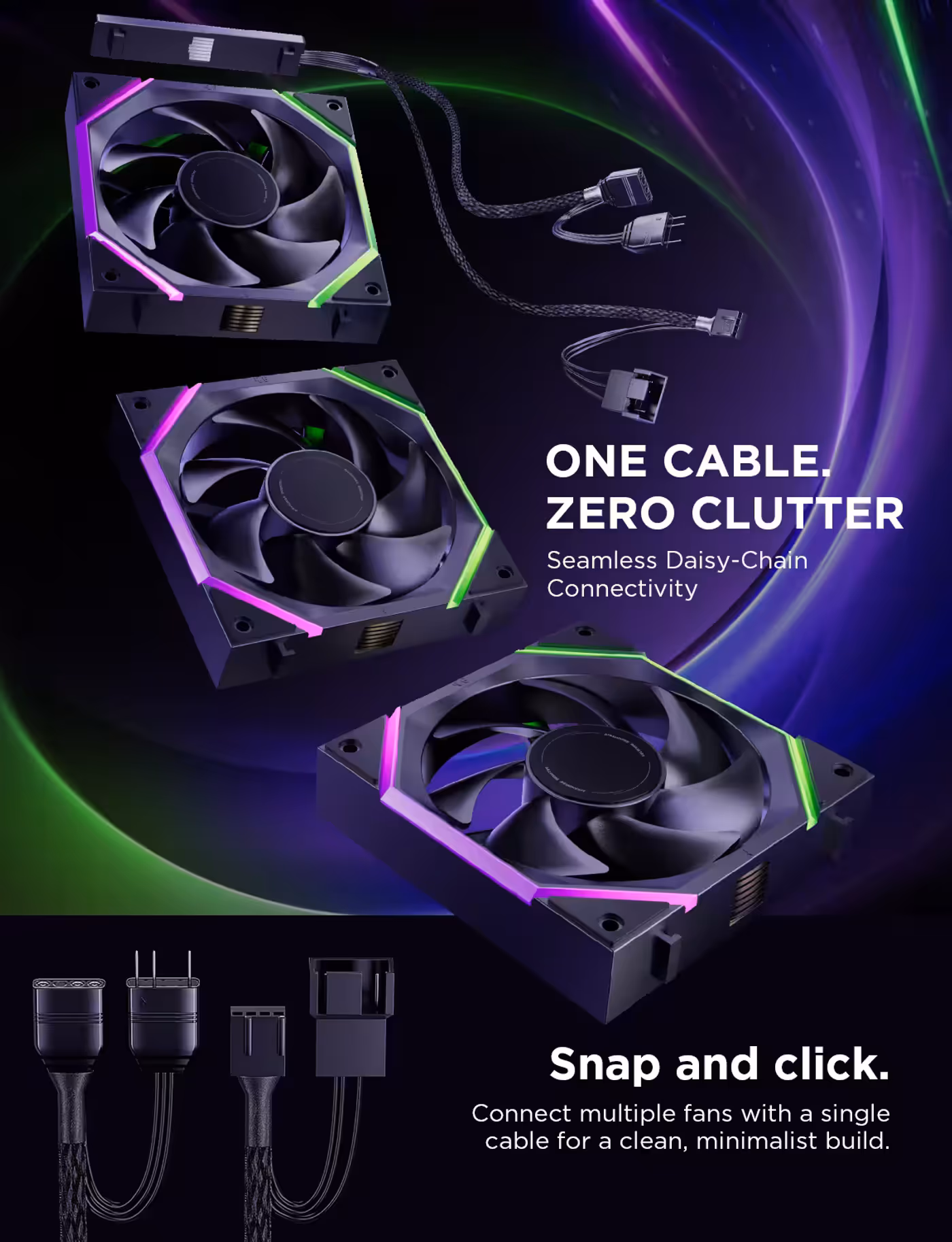 AsiaHorse Nyota Pro 120mm ARGB Case Fans Black 3-Pack - One Cable, Zero Clutter